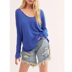 Free People Long Sleeves Sienna Royal Blue Shirt Size Small